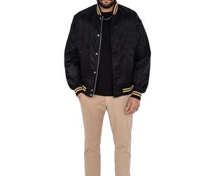 Men's Black Bomber <b>Jacket</b> With Gold Trim Regular Fit Casual Autumn Wear Zipper Closure Satin Lining Polyester Material - Product Image 6