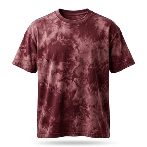 เสื้อยืดผู้ชายไซส์ใหญ่ ลายมัดย้อม แขนสั้น คอกลม ผ้าถัก สวมใส่สบาย สีแดงเบอร์กันดี ลายพิมพ์ ผ้าฝ้าย - Product Image 1