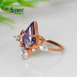 Anillo de Plata de Ley 925 Chapado en Oro Rosa con Amatista y Circonitas Cúbicas, Joyería Vintage de Lujo para Fiestas - Product Image 5