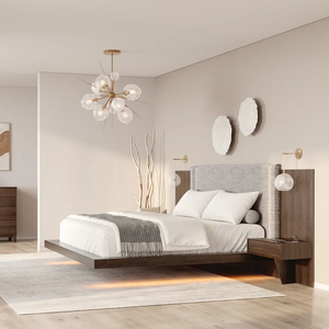 Wholesale Modern Mission Solid Wood <b>Bed</b> | Two-Tone Grid Pattern Architectural <b>Bed</b> Frame - Product Image 4