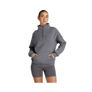Sweat à capuche surdimensionné confortable pour femme ourlet réglable demi-fermeture éclair sweat avec logo personnalisé élégant coupe décontractée vêtements de salon pour l'hiver - Product Image 1