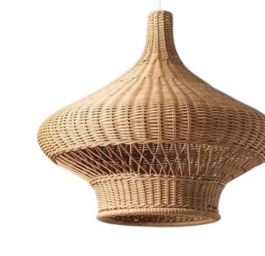 Abat-jour en rotin artisanal écologique, luminaire suspendu tissé, lustre bohème, lampe suspendue pour chambre à coucher, hôtel - Product Image 4