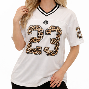 Maillot de football américain blanc pour femme, imprimé léopard, numéro 23, en maille, style streetwear, maillot de match, vêtements d'entraînement personnalisés pour équipe - Product Image 6