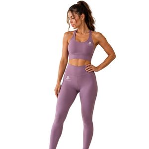 Ensemble Leggings de Yoga et Soutien-Gorge de Sport pour Femme, Taille Mi-Haute, Couleur Unie, Respirant, Extensible dans les 4 Sens, Logo Avant, Tenue de Sport pour la Gym et l'Entraînement - Product Image 1