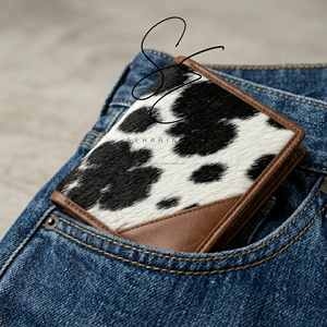 Vintage Brown Genuine Leather <b>Slim</b> Bifold Wallet Hair-On Cowhide <b>Card</b> & Cash <b>Holder</b> Minimalist Custom Logo Wallet for Men - Product Image 3