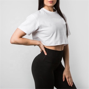 T-shirt court ample et tendance pour femme, col rond, noir teint, pour service OEM, nouvelle mode - Product Image 5
