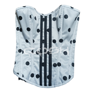 Overbust Steelboned White On Black Polka Dot Corset Top - Product Image 1