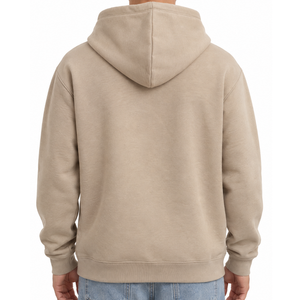 Sweat-shirt à capuche vintage beige personnalisé avec logo brodé pour homme, en coton uni, vente en gros - Product Image 3