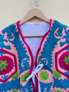 Handmade 100% Cotton Velvet Suzani Kimono Jacket | Autumn/<b>Winter</b> <b>Quilted</b> Breathable Eco-Friendly Boho Design Embroidery - Product Image 2