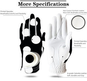 Guantes de Golf de Piel de Cabra Transpirables de Medio Dedo para Hombre, Negros y Blancos, Guantes Deportivos Sin Cordones - Product Image 6