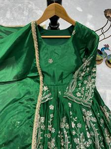 TENNECY New Designer Collection Fully Stitched Stretchable Ready-to-Wear Indian Pakistani CHINON SILK <b>Top</b> Pant Dupatta Set - Product Image 6