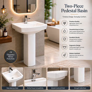 ReposeElite Lavabo de Cerámica Blanco Moderno de Dos Piezas con Pedestal, Cierre Lento con Control Remoto, Ideal para Hotel/Villa, Cocina/Lavadero - Product Image 3