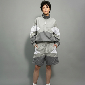 Color Block Quarter-Zip Casual Windbreaker <b>Shorts</b> Set Men Sporty Style Breathable Quick Dry Knitted <b>Polyester</b> Summer Outfit - Product Image 4