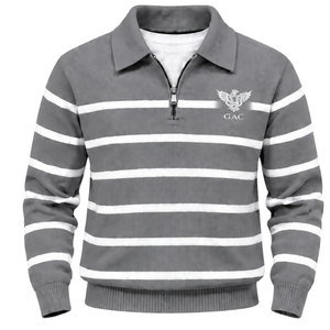 Pull en tricot rayé pour homme, col zippé, manches longues, épais, respirant, décontracté, en laine, pour l'automne - Product Image 1