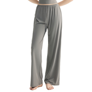 Pantalones de Punto Grises de Pierna Ancha y Corte Holgado para Mujer, con Cintura Ajustable con Cordón, para Uso Casual de Verano - Product Image 2