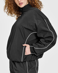 New Custom <b>Black</b> Zipper Wind Breaker Contrast White Piping <b>Windbreaker</b> Set Memory Fabric Breathable Women's Summer Tracksuit Set - Product Image 2