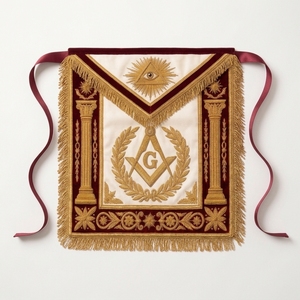 Delantal Masónico Clásico 3D Bordado Personalizado con Flecos de Terciopelo y Lazo Dorado, Tamaño Personalizable - Product Image 1
