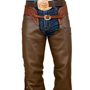 Pantalones de montar de cuero genuino para hombre, estilo western, color marrón, con cierre de hebilla, ajuste relajado de largo completo, BAND BROTHERS, de alta calidad, tiro medio - Product Image 6