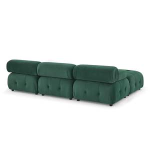 Divano Componibile in Velluto Verde con Bottoni Trapuntati, Combinazione Fai-da-Te Reversibile a Forma di L con Pouf per Soggiorno - Product Image 6