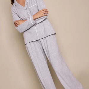 Ensemble pyjama 2 pièces pour femme, manches longues, en coton tricoté, couleur unie, classique, longueur intégrale, doux, pour l'automne – Vente chaude - Product Image 3
