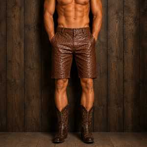 Shorts en cuir gaufré effet autruche - Cadeau pour lui - Shorts de cowboy de luxe - Shorts de motard - Unisexe - Product Image 5