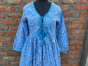 Robe longue maxi 100% coton, imprimée à la main, col en V, manches longues, motif floral, style indien décontracté, prix usine - Product Image 4