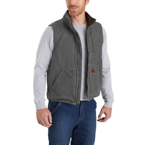 Gilet de travail pour homme en coton 100% doublé sherpa, effet toile vintage délavée, sans manches, polaire, pour la chasse et le travail tactique, hiver - Product Image 2