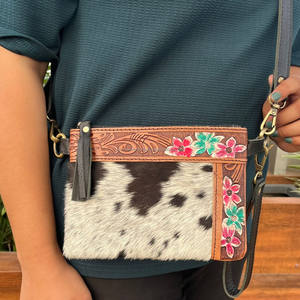 Bolso de piel de vaca con estampado occidental, bolso de piel de vaca tallado a mano, borla de cuero, flores bohemias, gran oferta, Bolso de piel para mujer - Product Image 2