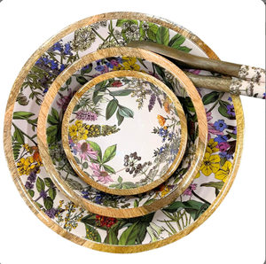 Bols de service en bois naturel de style bohème avec motif imprimé en émail, faits à la main, pour les collations, les pâtes, la présentation des aliments, ou comme cadeau. - Product Image 6