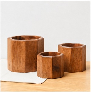 Ensemble de jardinières hexagonales géométriques modernes en bois, écologiques, faites à la main, en bois massif, pour plantes succulentes, décoration de bureau à domicile - Product Image 2
