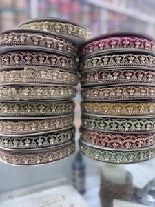 Embroidered Lace Trim Decorative Border Gold Zari Pearl Beaded Ribbon <b>Wedding</b> Dress Saree Blouse Craft Sewing Trim - Product Image 3