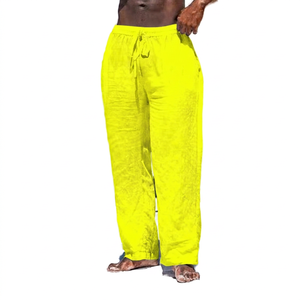 Pantalon décontracté pour homme 100 % lin, coupe droite, respirant, écologique, séchage rapide, léger, avec cordon de serrage, taille moyenne à grande - Product Image 2