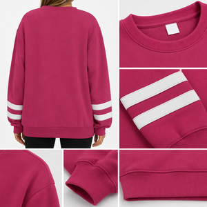 เสื้อสเวตเชิ้ตคอกลมโอเวอร์ไซส์สำหรับผู้หญิง สีพื้น แขนยาว ผ้าถัก คอตตอน ใส่ได้ในฤดูใบไม้ร่วง ผ้าฝ้าย 100% คุณภาพสูง ด้านหน้า - Product Image 5