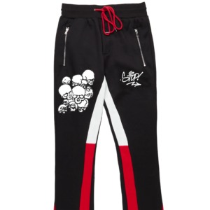 High Quality Men's Black Red Stripe Sweatpants With <b>White</b> Graphic Print Elastic Waist Street Style <b>Joggers</b> For Boys - Product Image 3