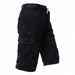 Pantalones Cortos Cargo de Color Sólido para Hombre, con Bolsillos, Cierre con Cordón, Estilo Workwear, Cintura Media, Material de Lona - Product Image 2