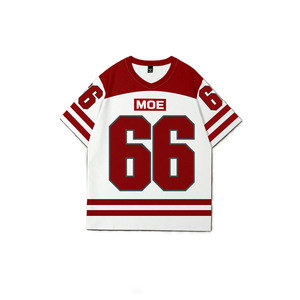 Maillot de football américain personnalisé pour femme, coupe courte, col en V, en maille respirante, rouge et blanc, imprimé sur mesure, style streetwear oversize - Product Image 4