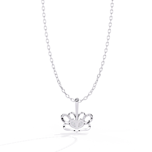 Collar con Colgante de Flor con Moissanita de Corte Brillante Redondo, Engaste de Garra, Plata 925, Cadena de Eslabones Bañada en Rodio, Estilo Clásico - Product Image 6