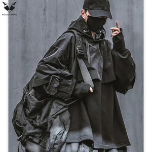 Sweat-shirt fonctionnel imperméable de style urbain avec capuche amovible et poches cargo, noir, Techwear - Product Image 5