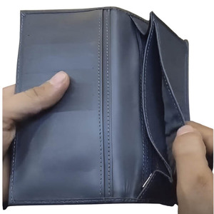 Portefeuille long en cuir de qualité supérieure pour homme avec plusieurs emplacements pour cartes et poche zippée, élégant portefeuille bifold bleu marine formel avec organisateur - Product Image 5