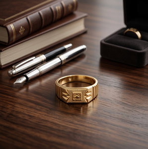 DIVYORO แหวนผู้ชายเคลือบทอง 22k ทรงสี่เหลี่ยมแบบคลาสสิก - Product Image 4