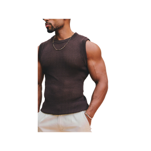 Men Knitted Sleeveless Tank Top Solid Color O-Neck Casual Breathable Cotton Muscle <b>Tee</b> <b>White</b> Pants Sandals Look - Product Image 6