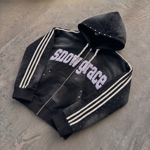Sudadera con Capucha Snowgrace Unisex, Corte Regular, con Cierre, Estilo Deportivo, Negra con Rayas Blancas, para Otoño - Product Image 5