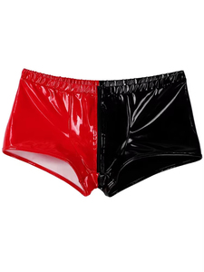 Men's High Waist PU Coated Shorts Black Red Zipper Fly Solid Color Gothic Style Short Shorts With Pockets - Product Image 4