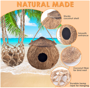 Artex HaiNam Coconut Shell Bird House Round Natural Eco-Friendly Outdoor Hanging <b>Nest</b> for Birds All Seasons - Product Image 4