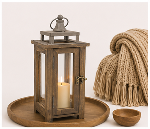 Farol Decorativo de Madera Estilo Rústico con Tapa de Metal Galvanizado, Portavelas de Madera Envejecida para Decoración del Hogar - Product Image 2