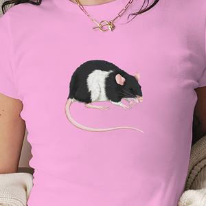 Camiseta corta de moda para mujer Y2K Slim Fit con estampado detallado de rata de punto - Product Image 1