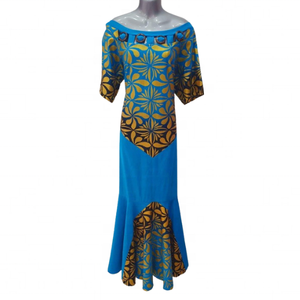 Robe sirène personnalisée imprimée Ankara style Samoan et Fizi pour femme, robe de soirée longue africaine à épaules dénudées - Product Image 1