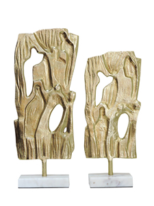 ประติมากรรมอะลูมิเนียมเคลือบสีบรอนซ์แบบนามธรรมสมัยใหม่บนฐานหินอ่อน ชุด 2 ชิ้น งานศิลปะตกแต่งแบบเปิดโล่งแนวตั้งร่วมสมัย - Product Image 2