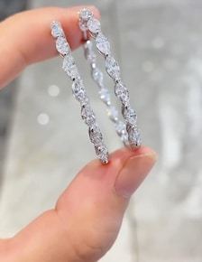 10 CT Marquise Lab Grown Diamond <b>Hoop</b> <b>Earrings</b> | <b>14K</b> <b>Gold</b> Women's Classic IGI Certified - Product Image 5