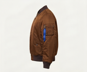 <b>Men's</b> Brown <b>Bomber</b> <b>Jacket</b> Zipper Closure Turn-down Collar Casual Windproof Outerwear Regular Fit Polyester Material - Product Image 4